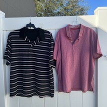 Lot of 2 George Polo Shirt Golf Short Sleeve Maroon Red Black Striped XL - £19.38 GBP