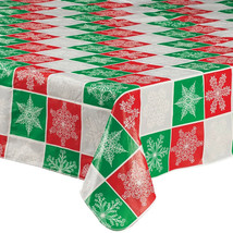 Snowflake Plaid Vinyl Table Cover 60 X 90-in Holiday Red Green Fabric Ba... - $354.56 MXN