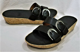 FitFlop Duo Buckle Slide Comfort Sandals Sz.9 Black Leather  - £48.07 GBP