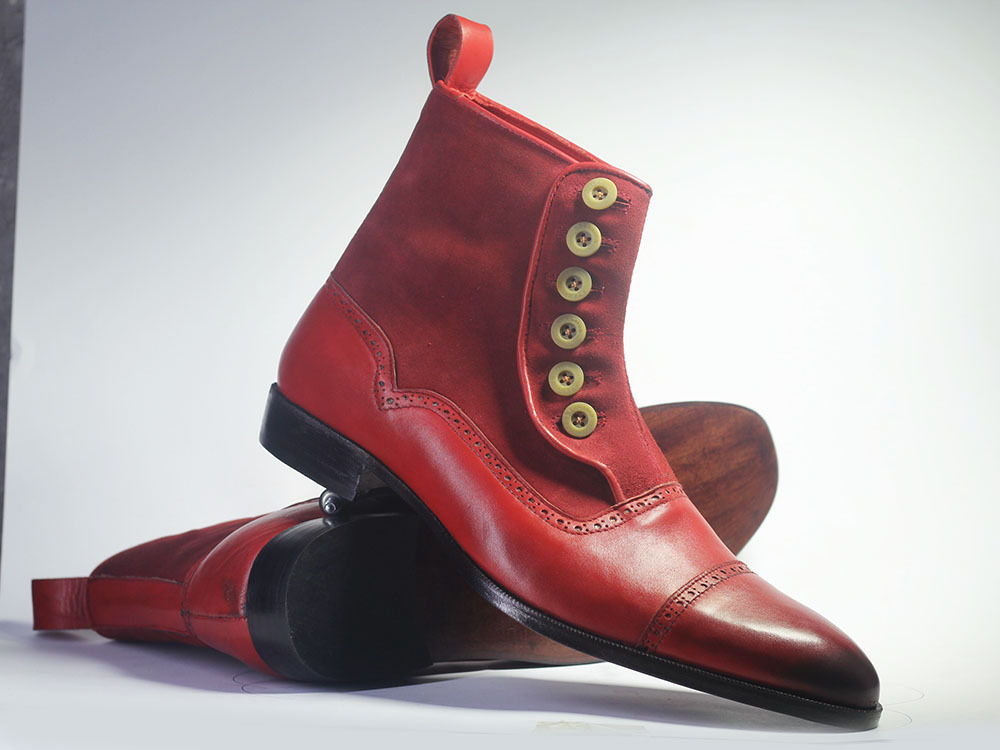 Primary image for Handmade Ankle High Burgundy Cap Toe Boots, Men Leather Suede Button Top Boots