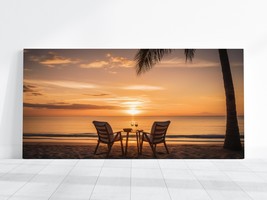 Beach Ocean Sunset Palm Trees Wall Art Stretched Canvas Painting Picture Poster - £102.08 GBP