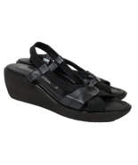 Donald J Pliner BLACK LEATHER FABRIC Slingback Platform Wedge Ankle 7.5 N Used - $35.00