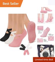 Stylish 3 Pack Pilates &amp; Yoga Socks with Non-Slip Grips for Fitness &amp; Re... - $16.78