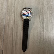Geneva Silicone Black Wrist Watch Multi-Color Chevron Face Rhinestone - £7.90 GBP