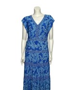 Lauren Ralph Lauren Dress Maxi Blue White Floral Women&#39;s 14 Short Sleeve... - £47.40 GBP