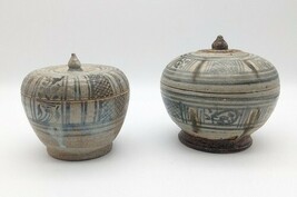 Vietnamese Anamese Blue on White Porcelain Jars Ceramic Vessel 15th-17th... - $546.00