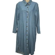 Vintage North Style Denim Jean Dress Size 1X Long Sleeve Midi Snap Butto... - £35.05 GBP
