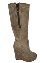 Steven BRIXF103 Taupe Brown Leather Wedge Boot Zipper Knee High Chunky 6... - $69.99