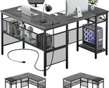 Reversible L-Shaped Corner Desk With Storage Shelves, Industrial 2 Perso... - $181.93