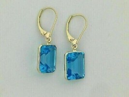 4Ct Smaragd Schliff Aquamarin Tropfen / Lang Damen Ohrringe 14K Gelb Vergoldet - £33.60 GBP