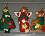 VINTAGE SET OF 3 HOME MADE FELT CHRISTMAS ORNAMENTS ANGEL Teddy Bear Tree - £11.86 GBP