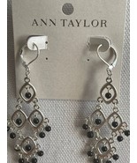 Ann Taylor Women&#39;s Silver Black Leverback Chandelier Earrings New Boho - £8.21 GBP