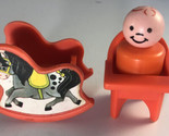 Vintage Fisher Price High Chair And Rocking Horse with Boy Orange - $11.87