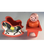 Vintage Fisher Price High Chair And Rocking Horse with Boy Orange - £9.34 GBP