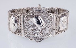 Vintage Egyptian Silver Filigree Bracelet 7.75&quot; - £202.44 GBP