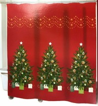 Avanti Linens Christmas Tree Fabric Shower Curtain Holiday Red 72x72&quot; Ho... - £30.25 GBP