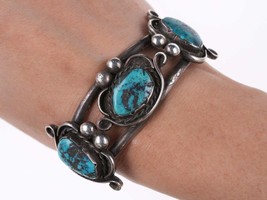 6.5&quot; 50&#39;s-60&#39;s Vintage Navajo silver and turquoise bracelet - $376.20