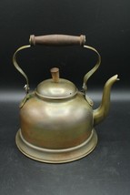 Vtg Copper/Brass Tea Kettle Teapot Gooseneck Spout Wood Handle &amp; Lid Portugal - £31.64 GBP