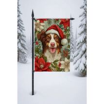Christmas Brown Border Collie Garden Flag 12x18 – Santa Hat Dog Holiday ... - $11.83
