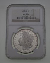 1880-S Plateado Morgan Dólar Graduado Por NGC Como MS-63 Estrella! Precioso - £157.38 GBP