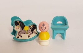 Vintage Fisher-Price Little People Blue Nursery Rocking Horse Highchair Baby &#39;72 - £10.94 GBP