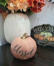 Thanksgiving Fall Martha Stewart Home Ceramic ONE BLESSED Pumpkin Home Decor - £22.37 GBP