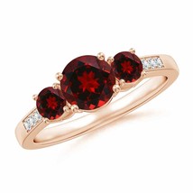 ANGARA Three Stone Round Garnet Ring with Diamond Accents for Women in 14K Gold - £715.15 GBP