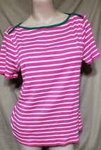 L- Charter Club Pink White Striped Shirt SuPima Pima Cotton Pink Shock C... - £9.34 GBP