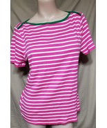 L- Charter Club Pink White Striped Shirt SuPima Pima Cotton Pink Shock C... - £9.46 GBP