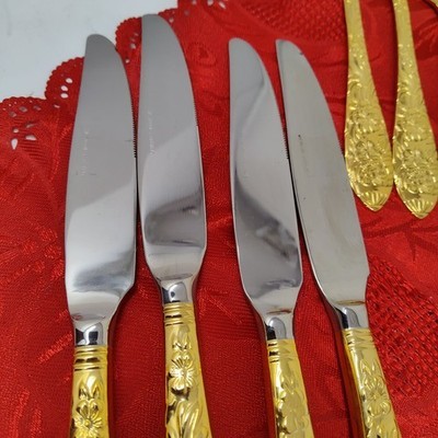 24X Set Cambridge Festival Gold Stainless Flatware Forks Knives Spoons Serving  Item image 4