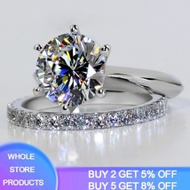 Amazing! Luxury 1.5Ct Zircon Rings Set Solid White Tibetan Silver Wedding Band S - £17.61 GBP