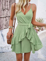 Ruffled Layered Surplice Mini Cami Dress - $31.24