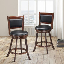 2 Pieces 24 Inch Swivel Counter Stool Dining Chair Upholstered Seat-Brow... - $150.42