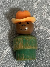 Vintage Fisher-Price Little People Wooden Green Body Red Hat Black Cowboy Farmer - $6.90