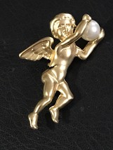 1950s vintage christian brooch open wings angle faux pearl - $15.00
