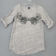 J. Crew Women Shirt Size M Gray Whimsygoth Floral Classic Scoop Short Sleeve Top - £9.35 GBP