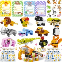 Valentines Day Gifts for Kids 24 Packs Animal Building Blocks with Valentines Da - £30.06 GBP