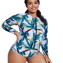 Plus Size Swimwear Female Oversize Beachwear Leaf Print Swimsuit One Pie... - £24.89 GBP