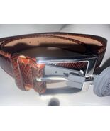 NWT BRIGHTON men's 34 brown woven leather belt Italian calfskin w/silver... - $49.50
