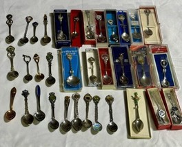 Vintage Mixed Lot 32  Travel Souvenir Collector Spoons Silver Plated - £20.96 GBP