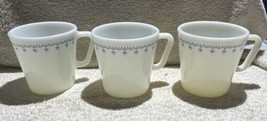 Vintage 1970's Pyrex Blue Snowflake 1410 D Handle Mugs Set Of 3 - £8.88 GBP