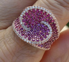 Designer Large Diamond Pink Sapphire Diamond Rose 14k White Gold Over Ring 2.8Ct - £87.69 GBP
