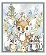 36" X 44" Panel Fawn and Friends Baby Animals Cotton Fabric Panel D604.05 - $16.95