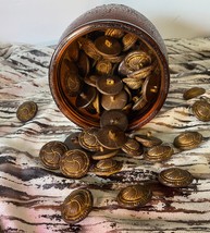 120 Vintage Brown Bakelite Buttons in a 1950s Humidor Brown Textured Glass  - $62.00