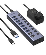 Powered Usb 3.0 Hub, 10 Ports Usb Hub Splitter(7 Data Transfer Ports+ 3 ... - £40.55 GBP