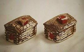 Old Vintage Chalkware Log Cabin Salt &amp; Pepper Shakers Chalk Ware Decor - £11.66 GBP