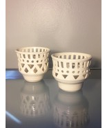 Artisan Pottery: Pair of White Cutout Tealight Candle Holders (RB08) - $20.00