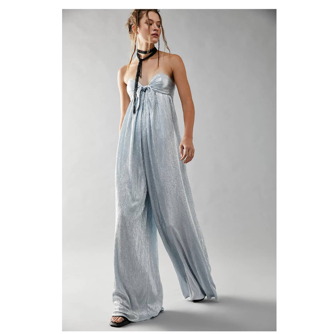 Primary image for New Free People Olivia Strapless Jumpsuit  $300 SMALL Blue METALLIC  