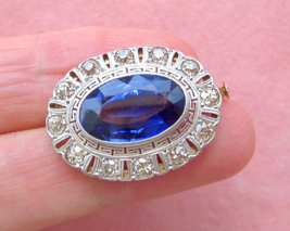 ANTIQUE ART DECO 1.40ctw MINE DIAMOND 10ct SYN SAPPHIRE PLATINUM BROOCH ... - $1,979.01