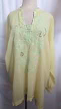 Johnny Was Embroidered Top  Sz M Yellow/Green Roll up tab sleeves Cupra ... - £78.18 GBP